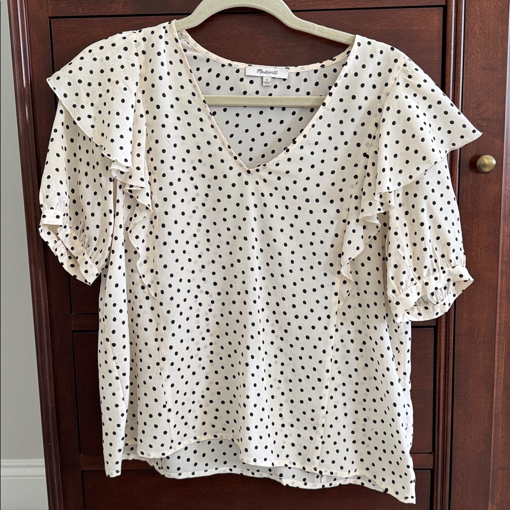 Madewell Cream And Black Polka Dot Silk Blouse